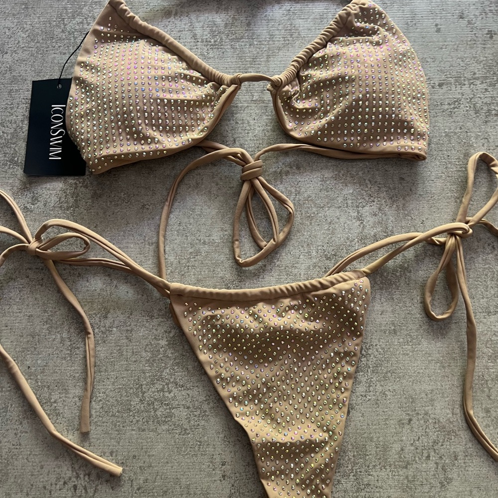 Tan Textured Bikini Set with Adjustable Ties